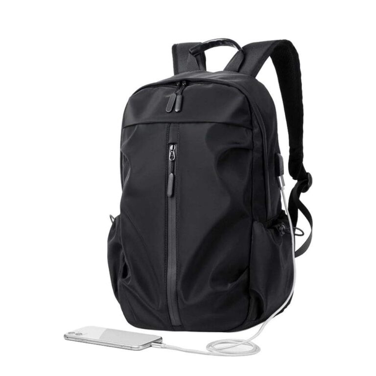 Water Resistant Backpack With USB Port (Black)