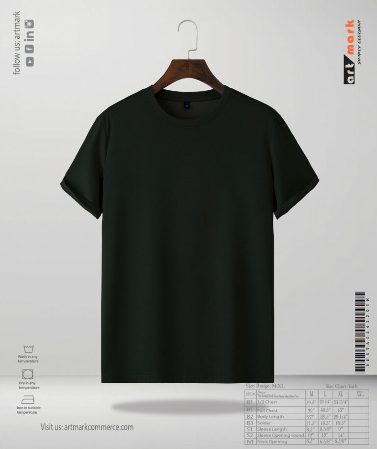 Men’s Regular Round Neck Solid T-shirt Black